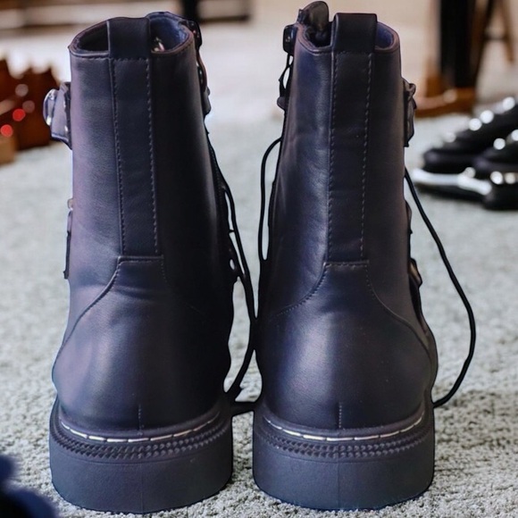 Lace up chain pu leather combat boots - Picture 4 of 5